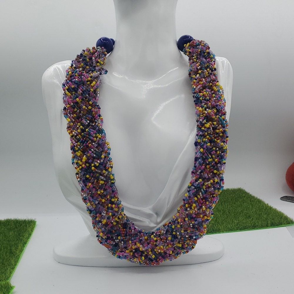 Vintage Thousand Seed Beaded Colorful Necklace 22 Inch N3625